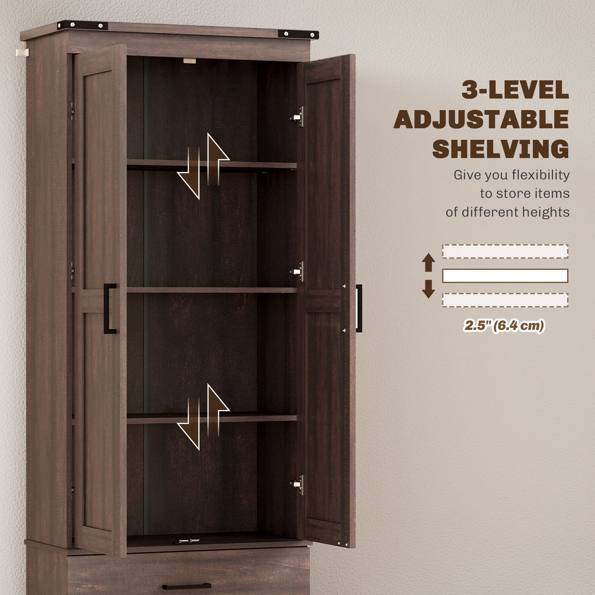 Tall Kitchen Pantry Cabinet 4-Tier with Drawers
