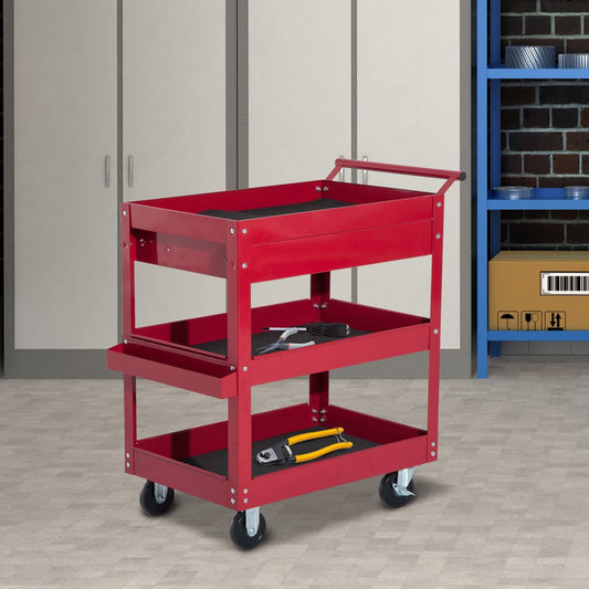 3-Tier Rolling Tool Cart with Drawer and Side Box