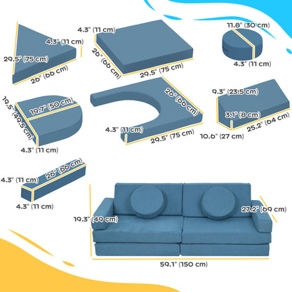 Sofá modular infantil de 12 piezas, resistente y divertido