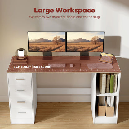 Computer Desk with 4 Drawers and Mobile CPU Stand