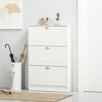 Narrow shoe cabinet with 3 flip drawers