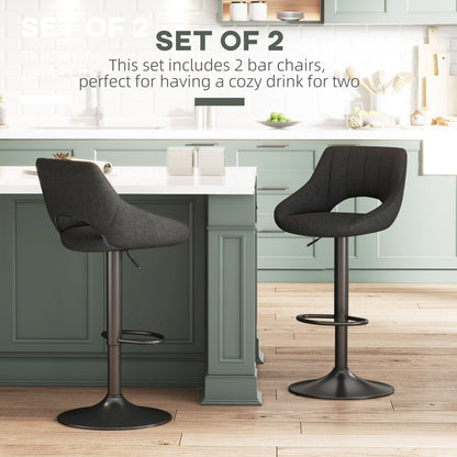 Swivel Adjustable Bar Stools Linen Upholstered — Set of 2
