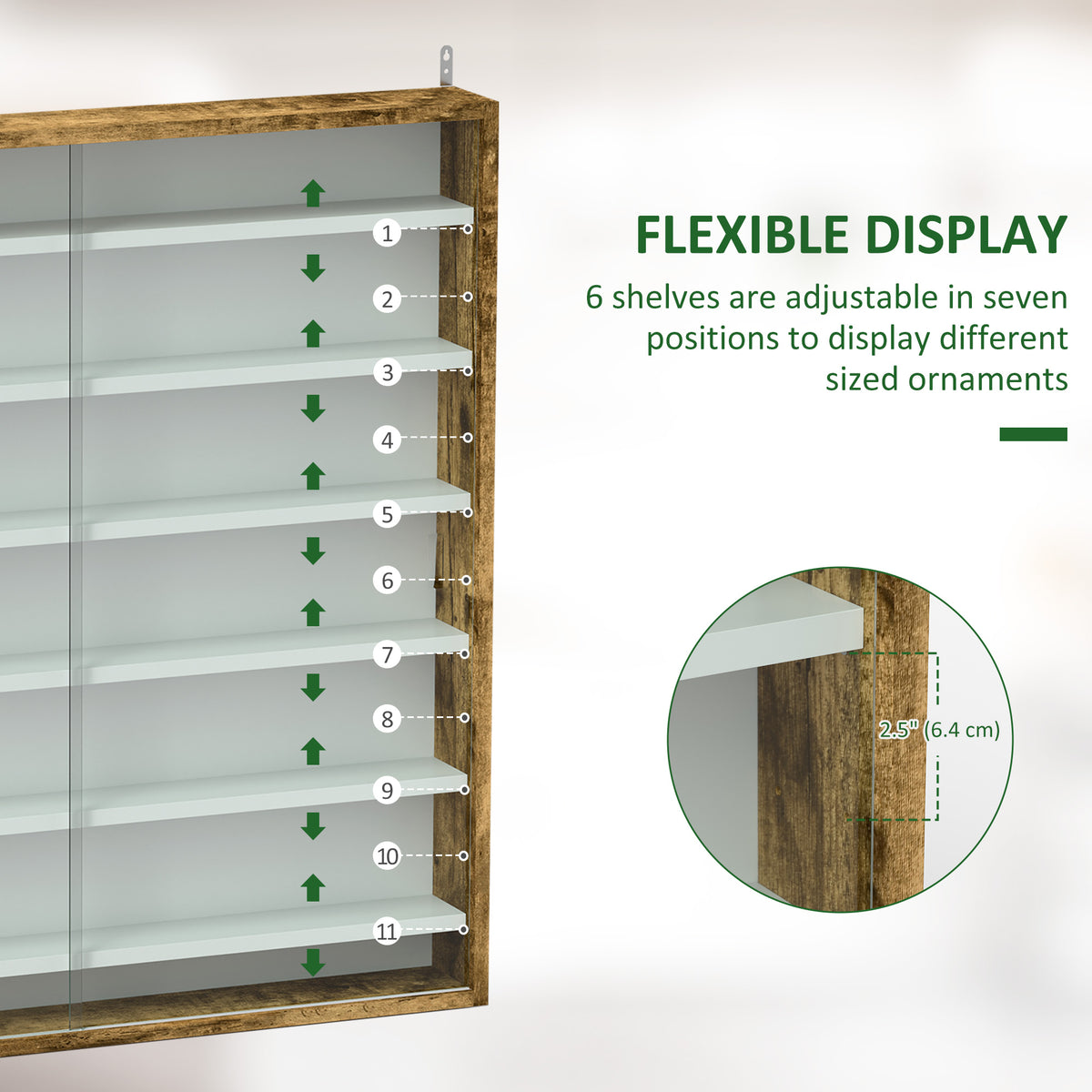 7-Tier Wall Display Cabinet with Glass Doors