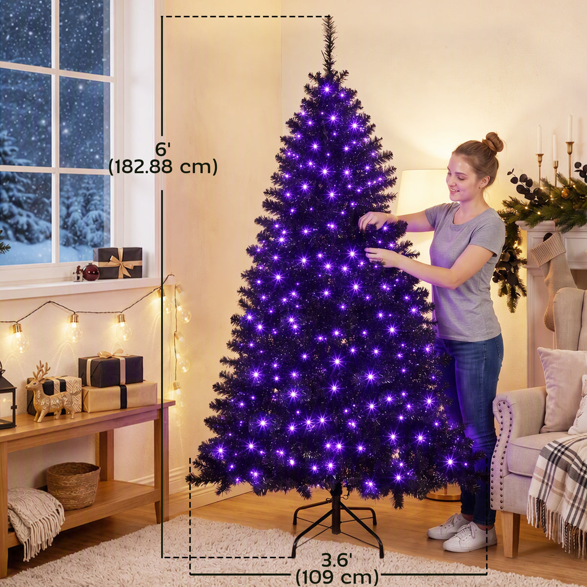 6ft Pre-lit Black Christmas Tree — Purple LED Lights