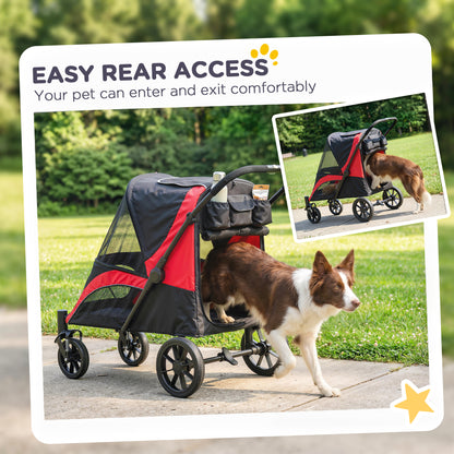 Foldable stroller for large dogs with shock-absorbing wheels