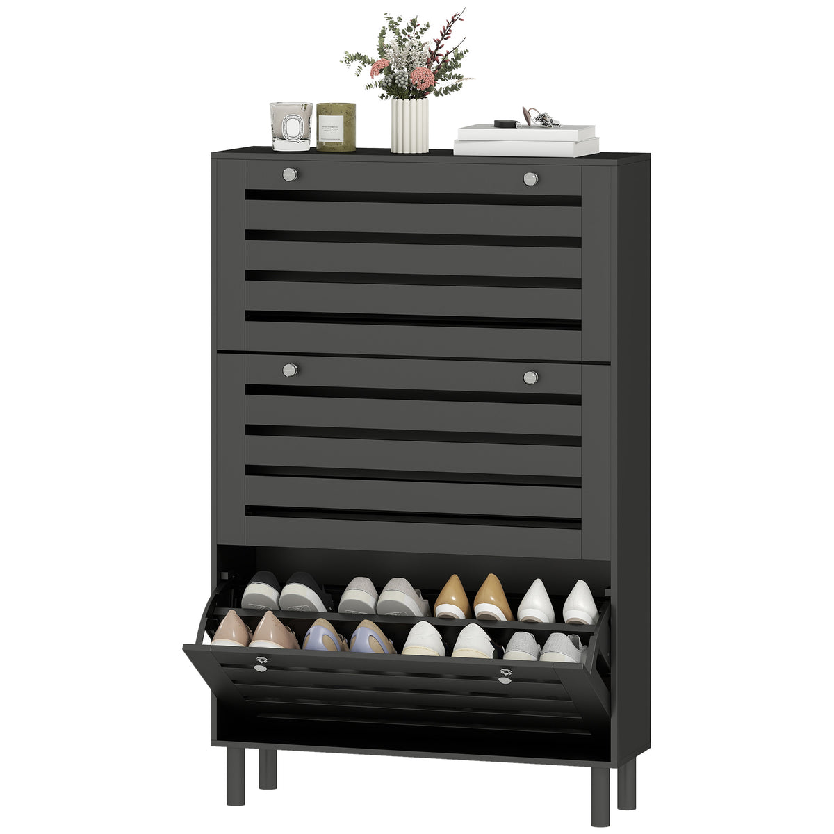 Narrow shoe storage cabinet 3 flip drawers