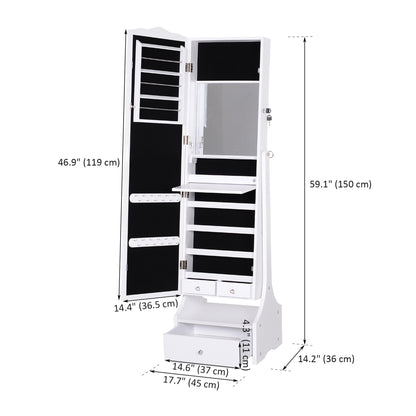 Standing jewelry armoire with full length mirror