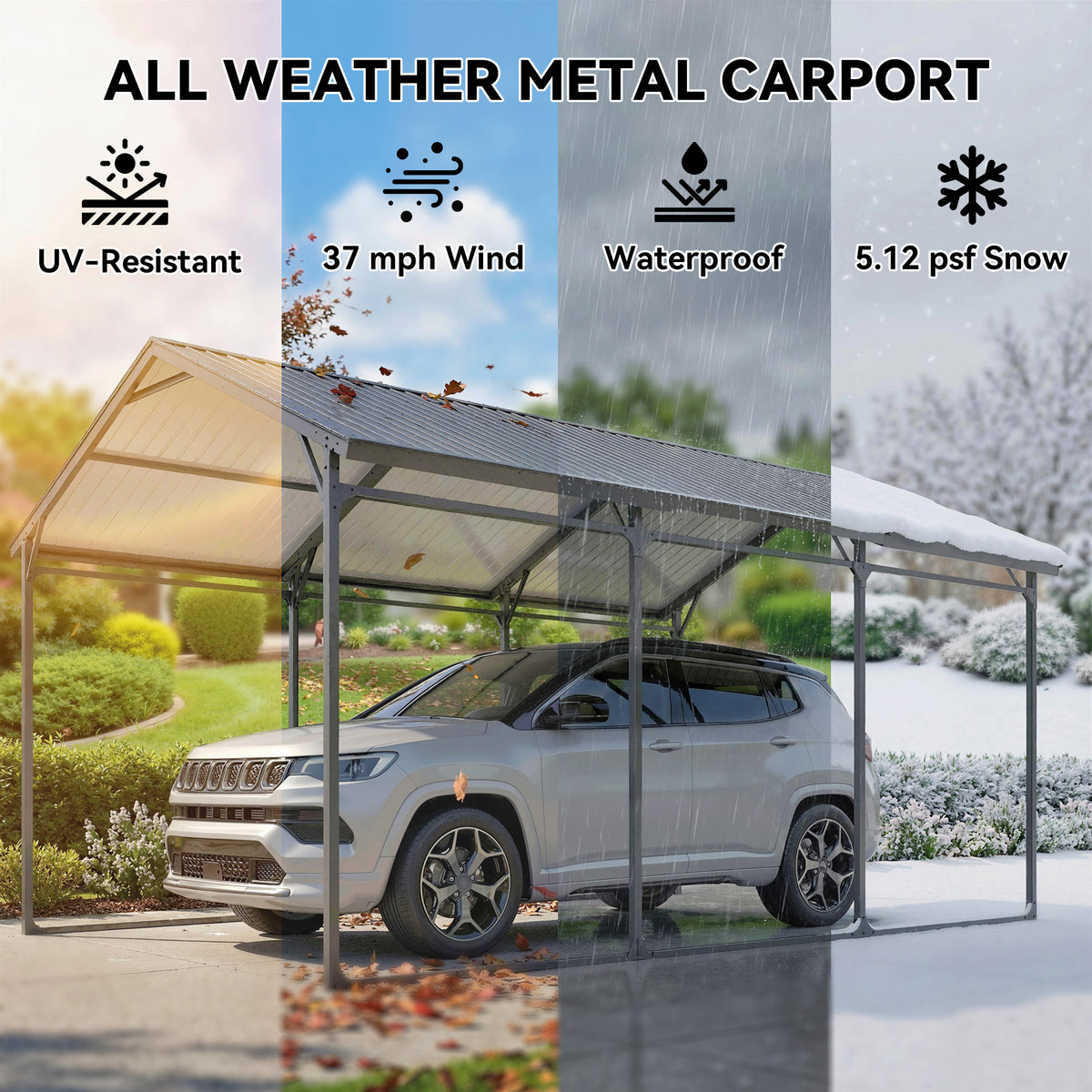 Metal Carport 10 x 15 ft Reinforced Steel Frame