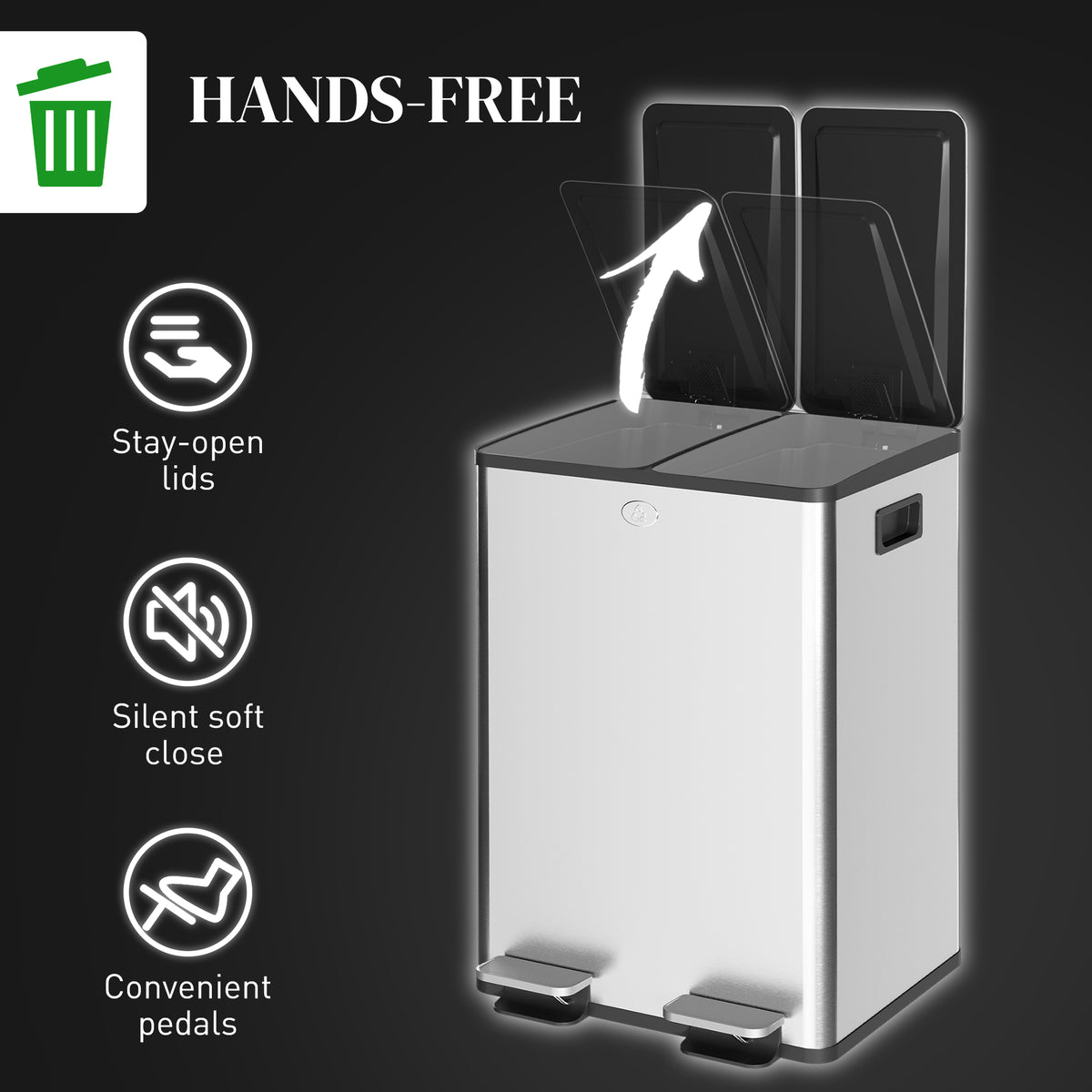 Dual Garbage Bin with Foot Pedal 2 x 28 Litre