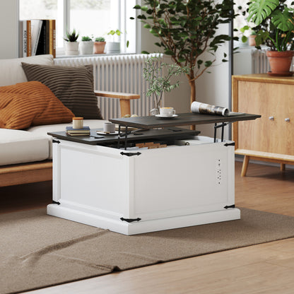 Lift-Top Coffee Table with Charging Station and Hidden Storage