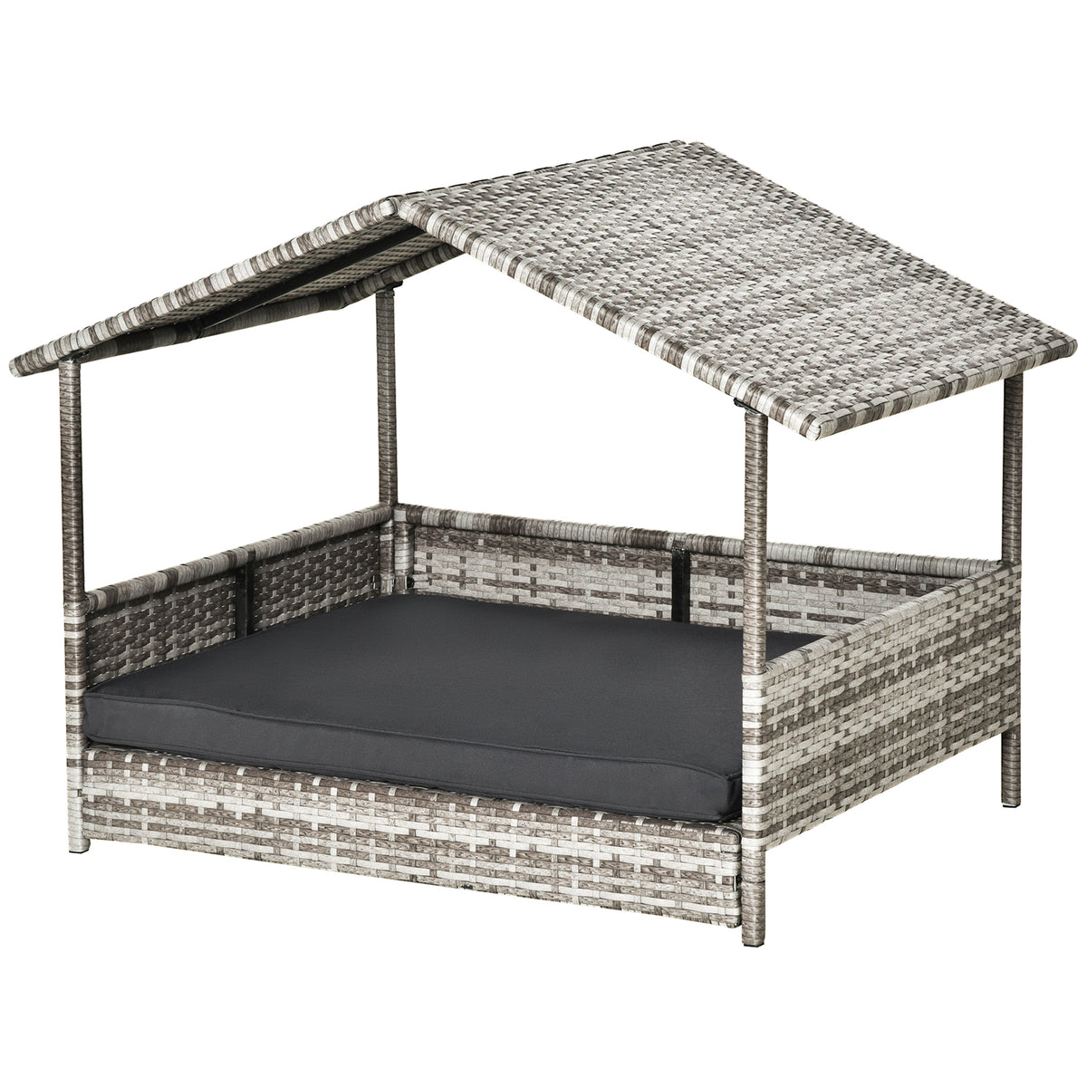 Elevated Rattan Dog House with Canopy Shelter