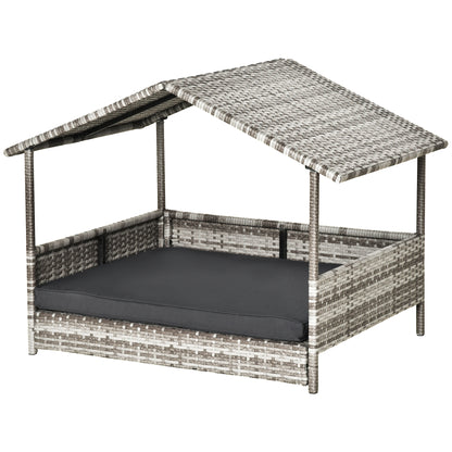 Elevated Rattan Dog House with Canopy Shelter