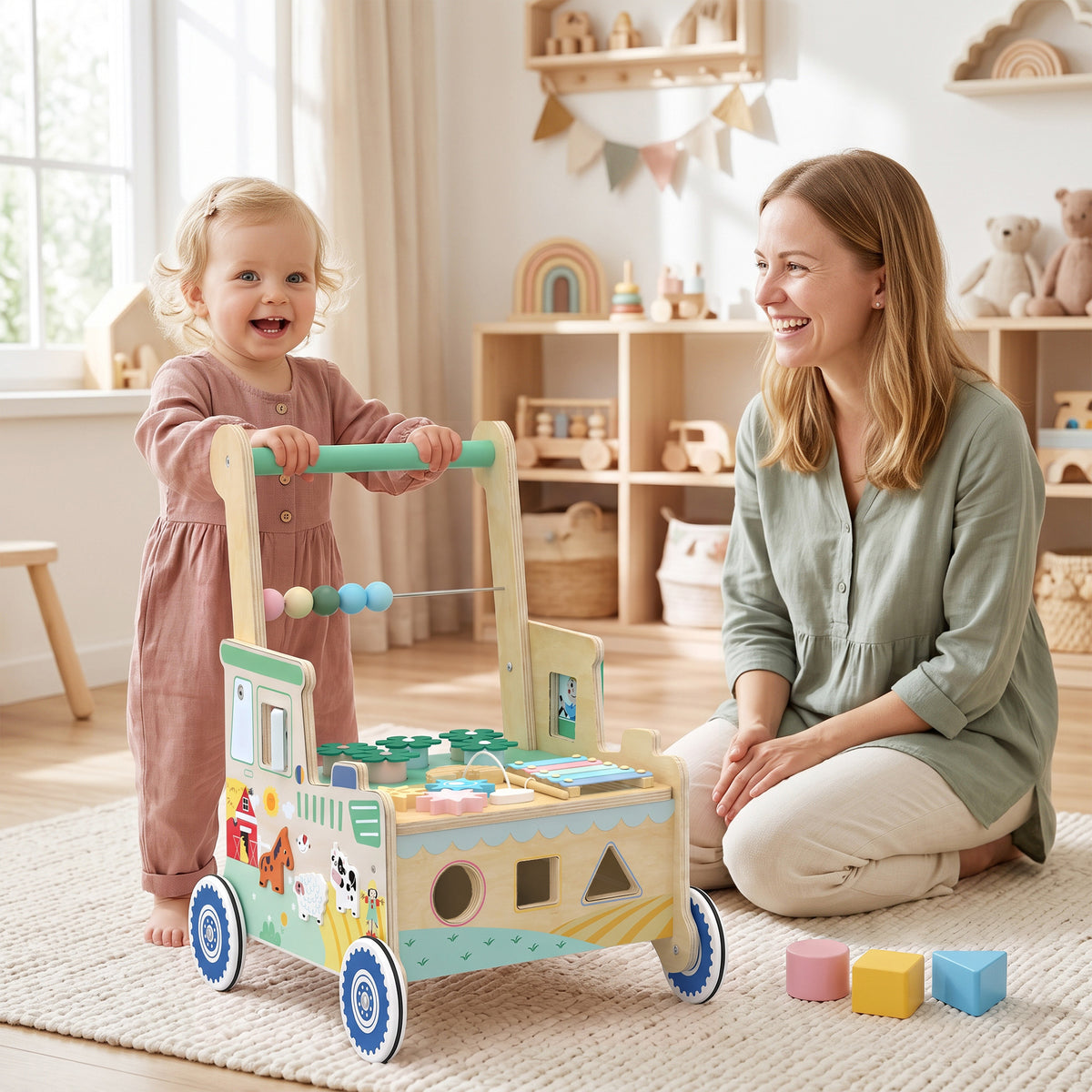 Wooden Montessori Baby Push Walker Activity Centre