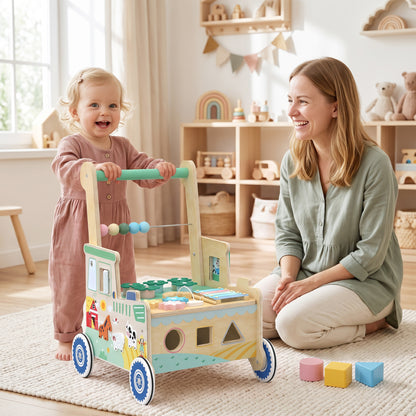 Wooden Montessori Baby Push Walker Activity Centre