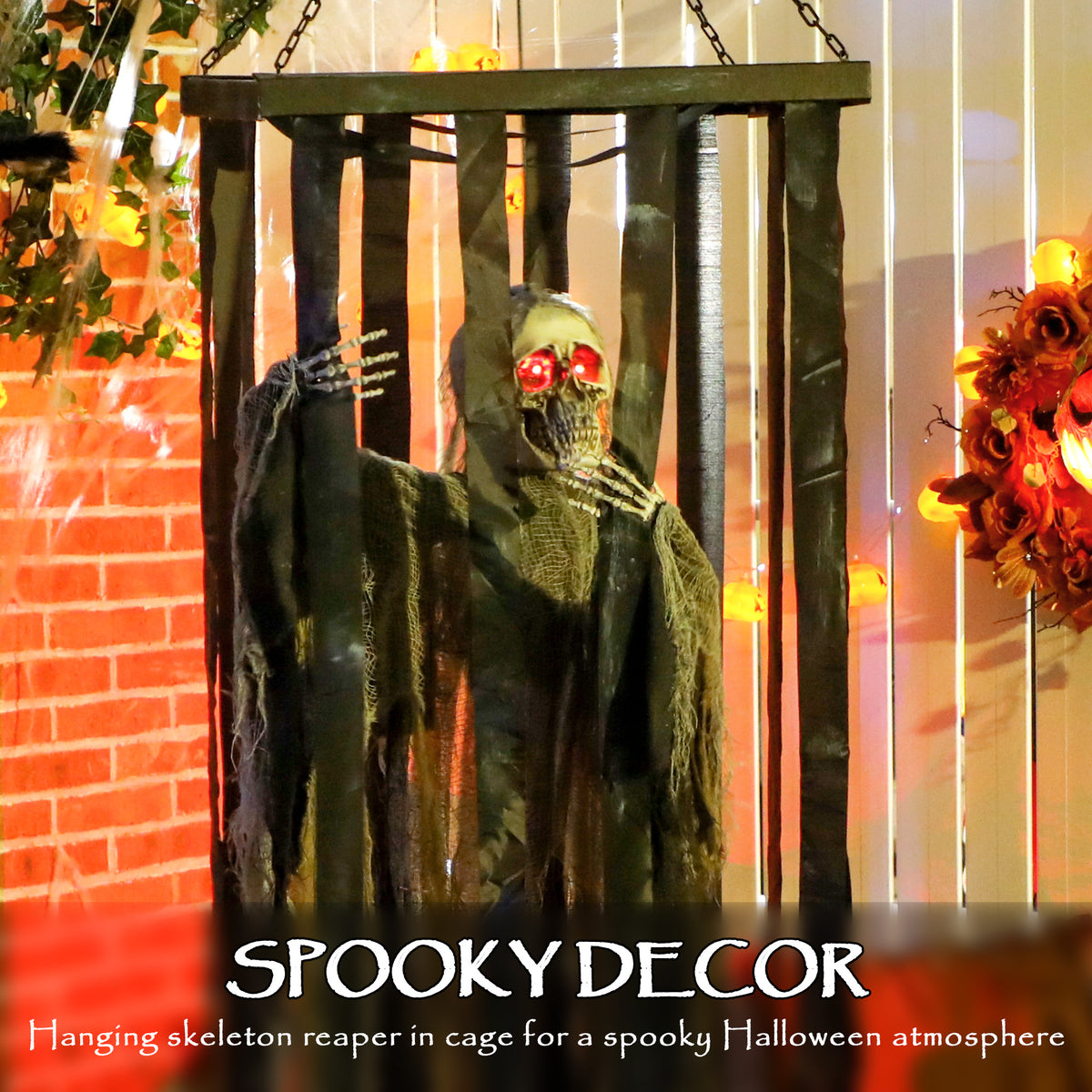 Hanging Animated Skeleton Cage Voice-Activated