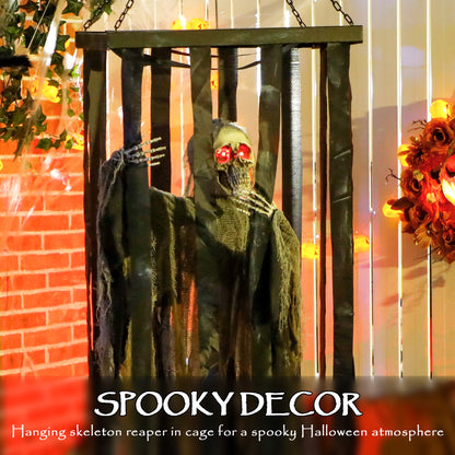 Hanging Animated Skeleton Cage Voice-Activated
