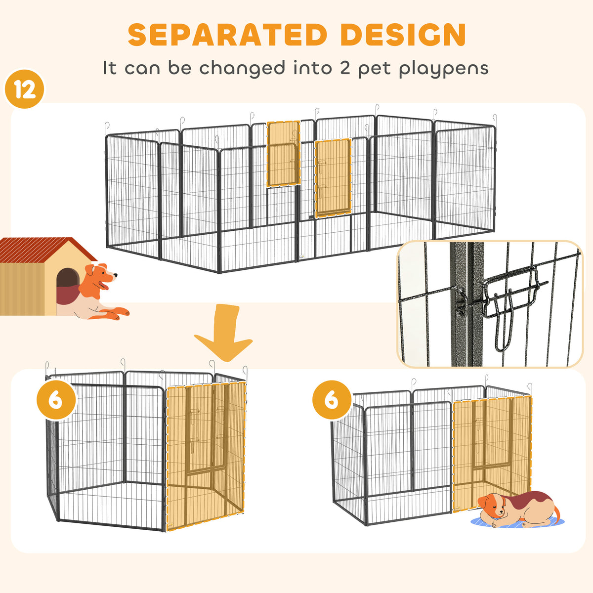 Dog Playpen 12 Panel with Gate 39 inches