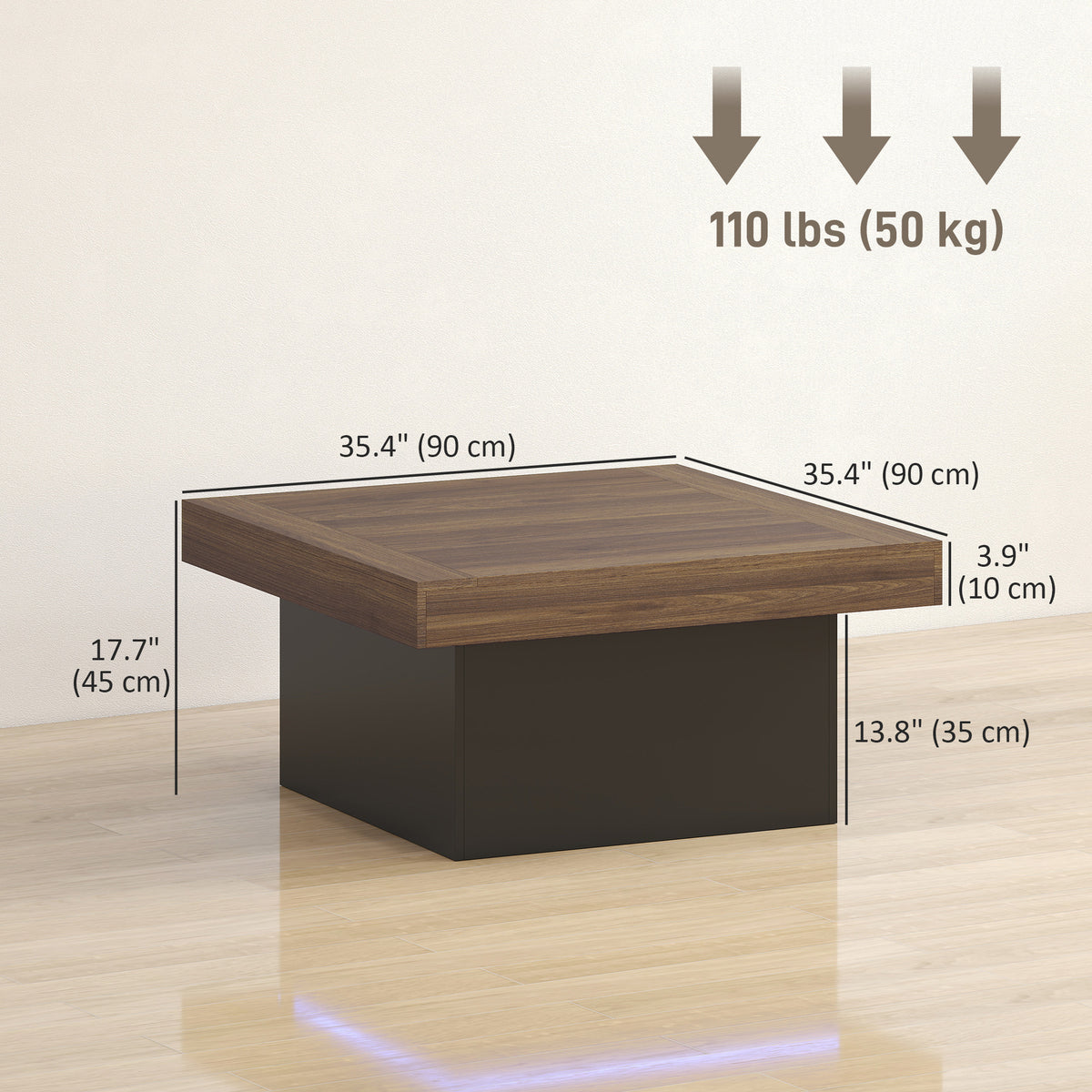 Square Coffee Table with 16-Colour LED Lights