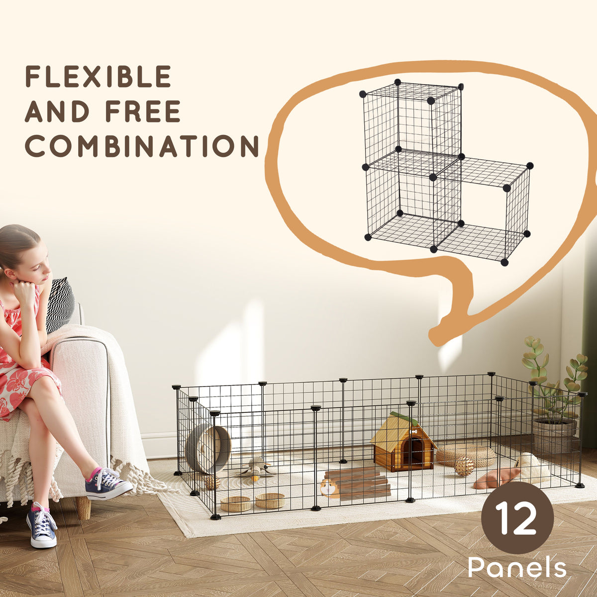 Modular Pet Playpen 12 Panels Small Animals