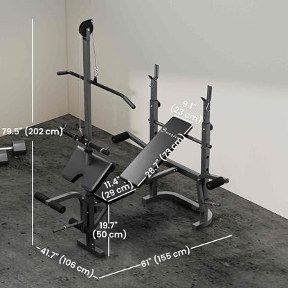 Adjustable all-in-one weight bench with rack