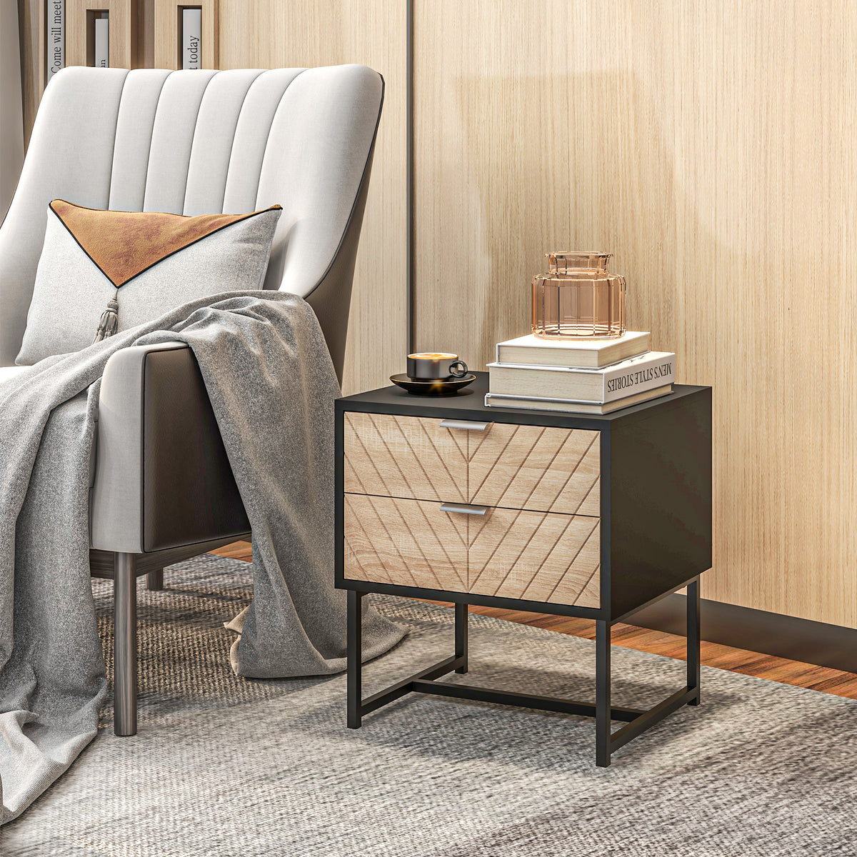 Modern bedside table with two drawers