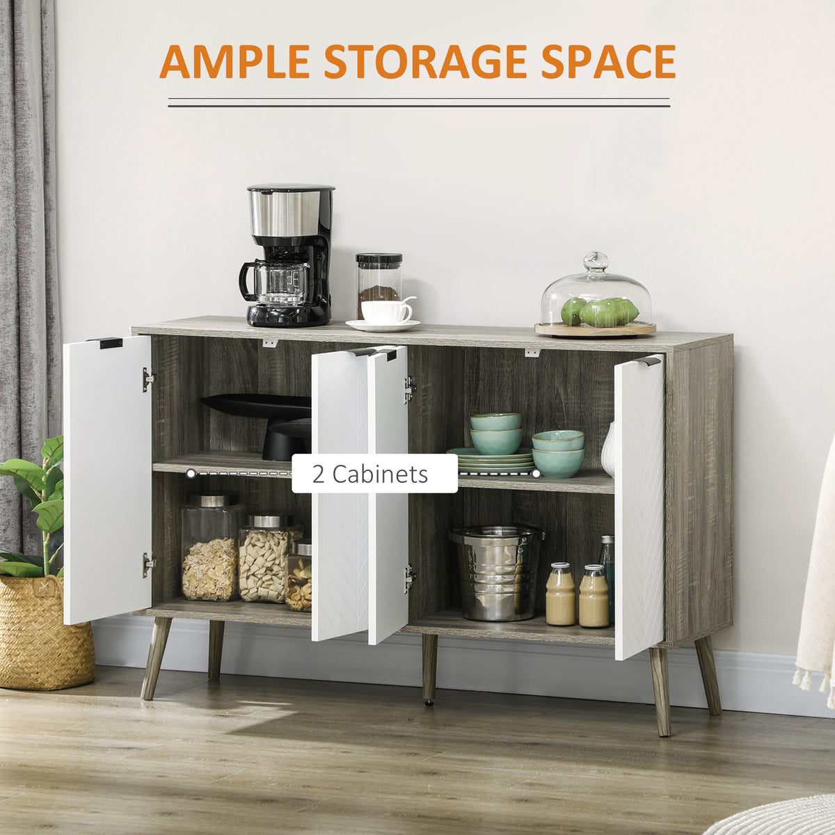 Modern sideboard buffet cabinet adjustable shelves 4 doors