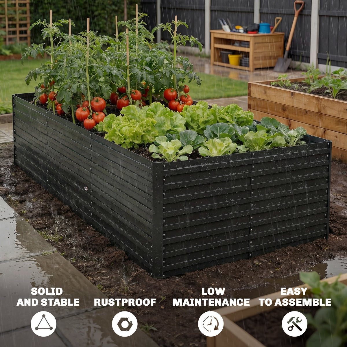 240x120x60cm Raised Garden Bed - Black Galvanized Planter