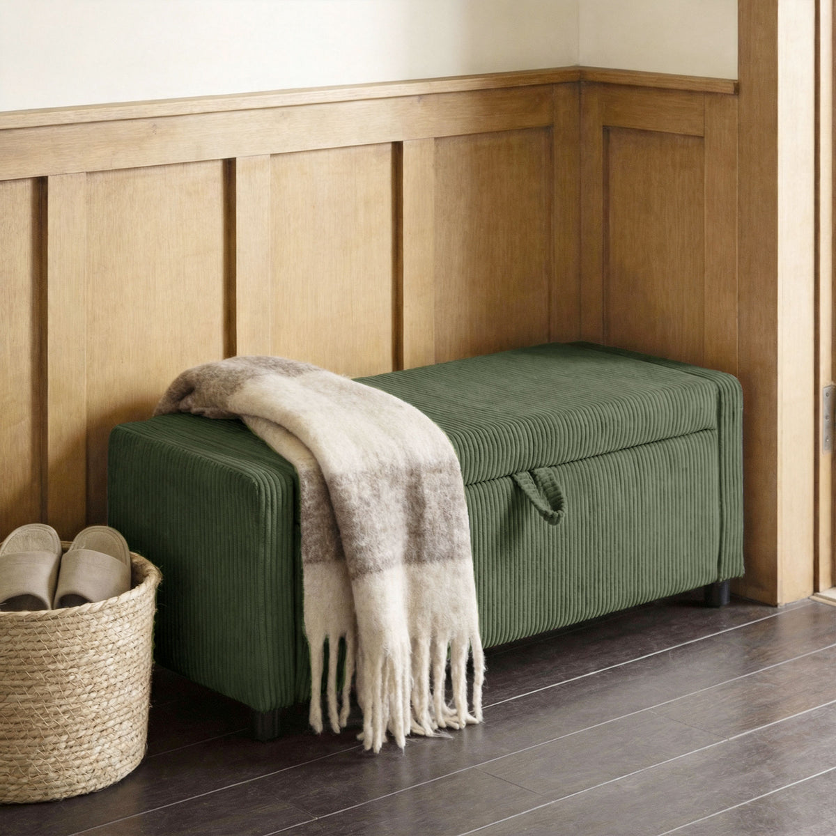 Upholstered Corduroy Storage Ottoman Bench