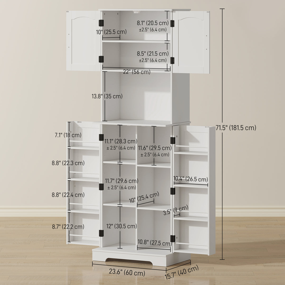 Tall farmhouse kitchen pantry storage cabinet 181.5 cm
