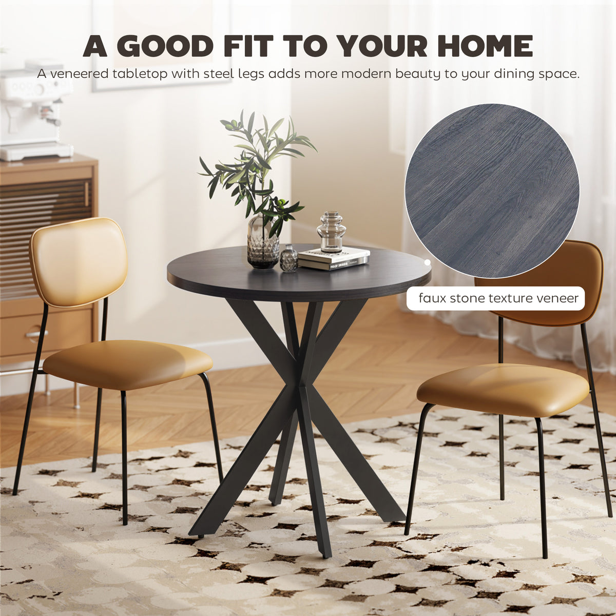Mesa de comedor redonda contemporánea de 74 cm con patas cruzadas