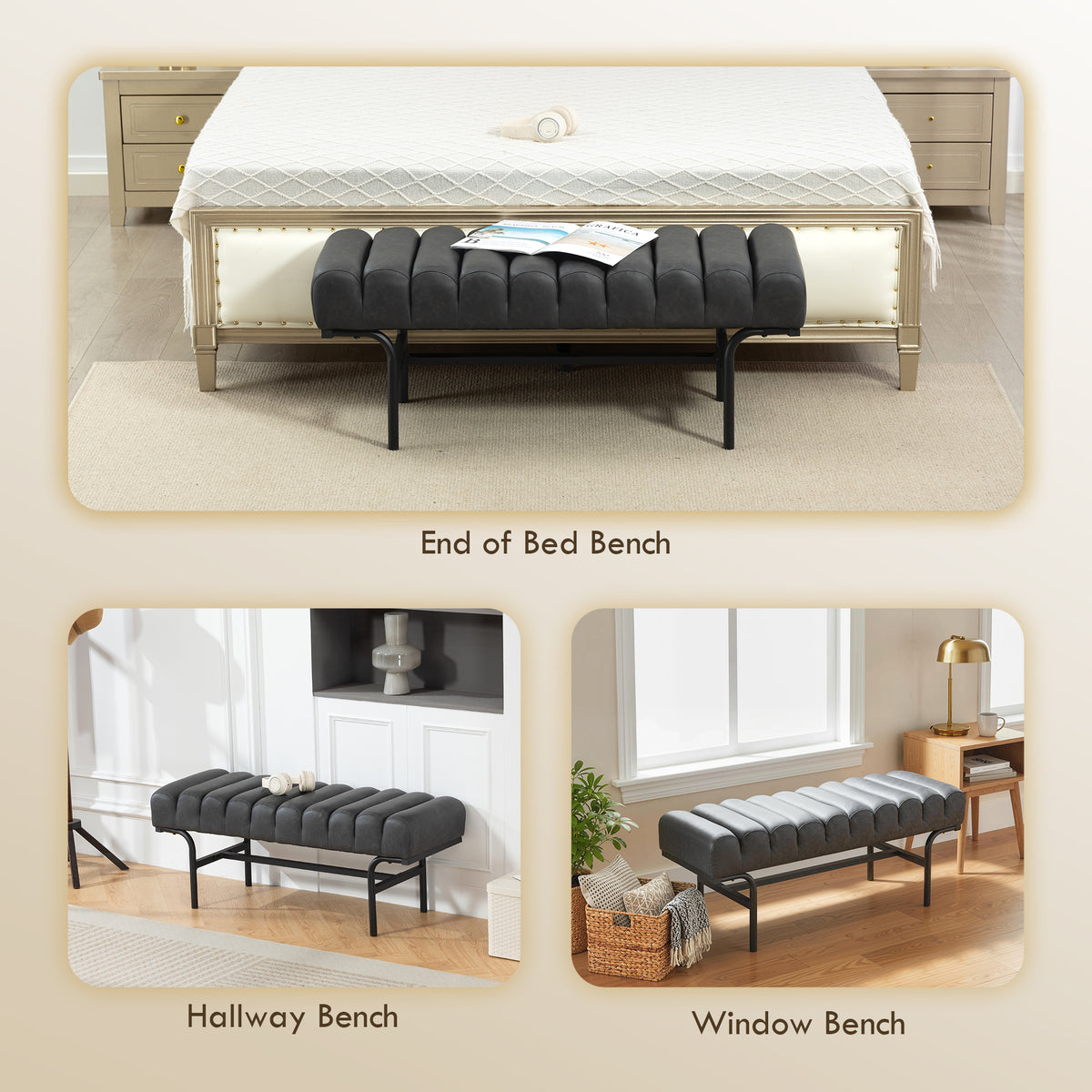 Cylindrical PU Leather Bedroom Bench