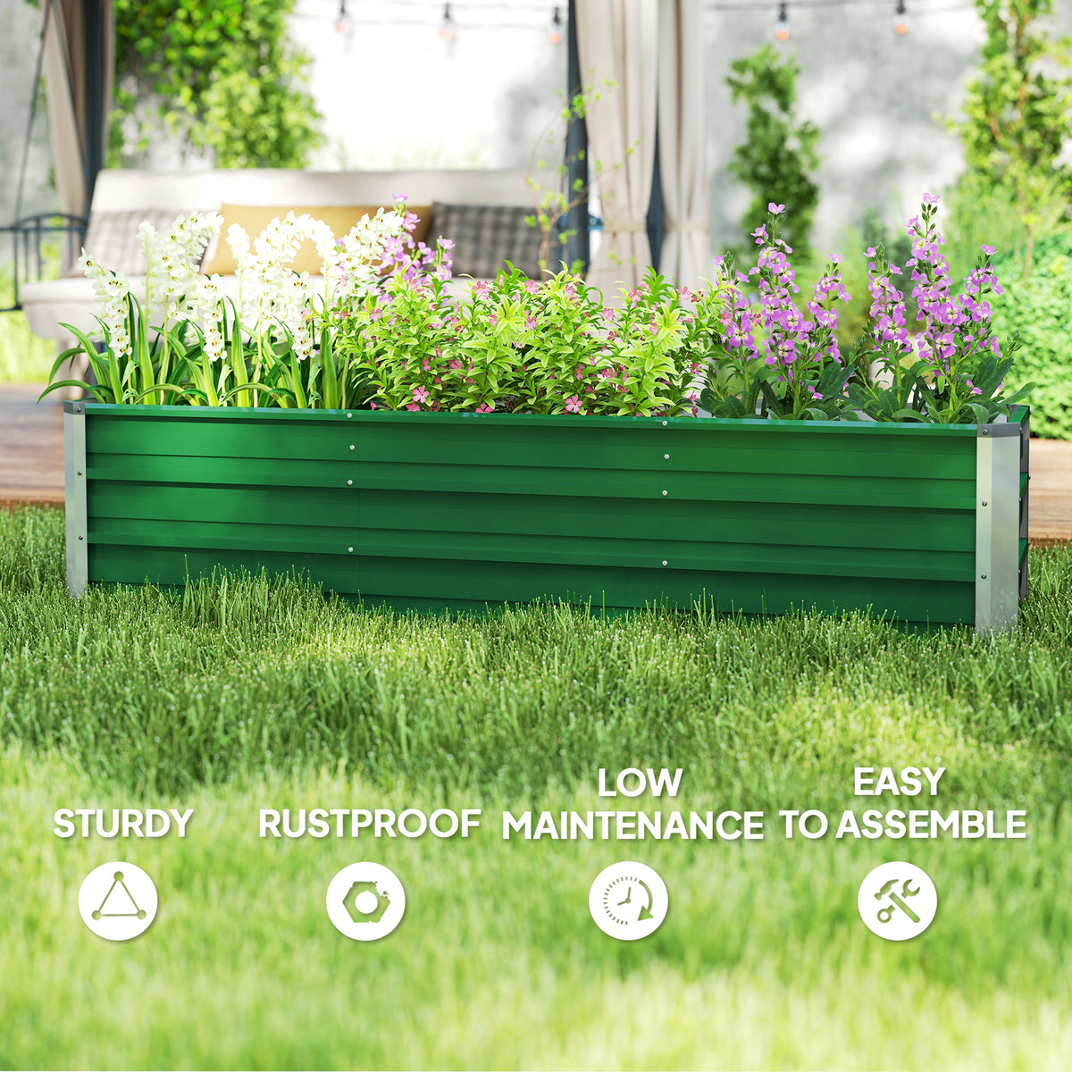 Galvanized Steel Raised Garden Bed 3-Section Planter