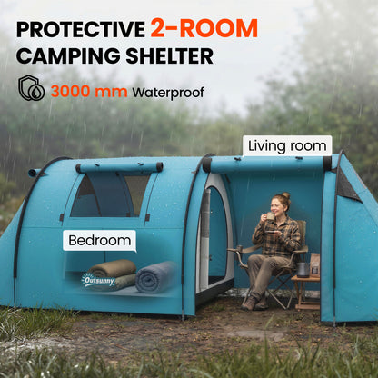 2-Room Waterproof Camping Tent for 3-4 People