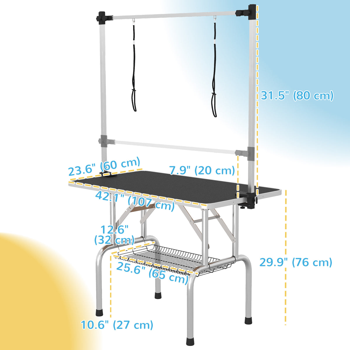Adjustable Dog Grooming Table with Safety Slings