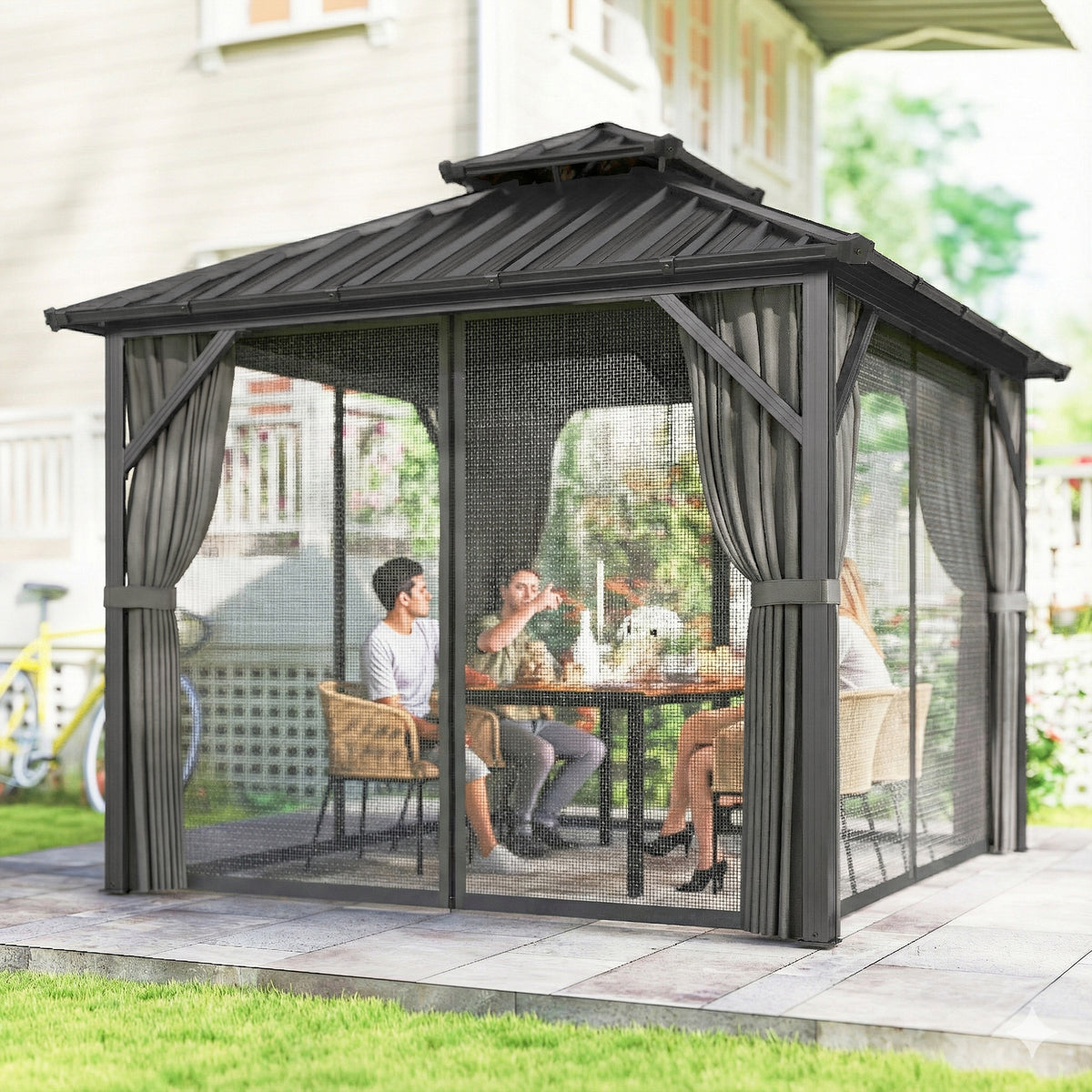 3x3m Gazebo Hardtop Galvanized Steel Aluminum Frame Dark Grey
