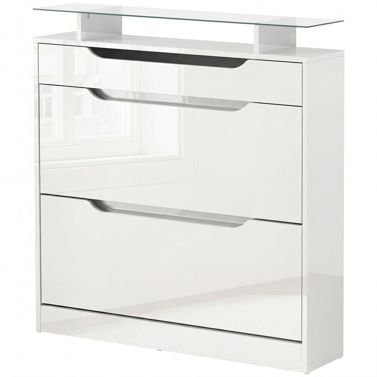 Shoe Cabinet High Gloss Flip Drawers Adjustable Shelves