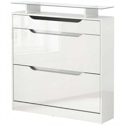 Shoe Cabinet High Gloss Flip Drawers Adjustable Shelves