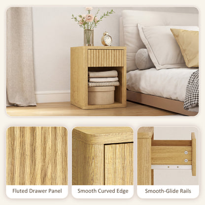 Modern Nightstand Set of 2 with Fluted Drawer and Open Shelf