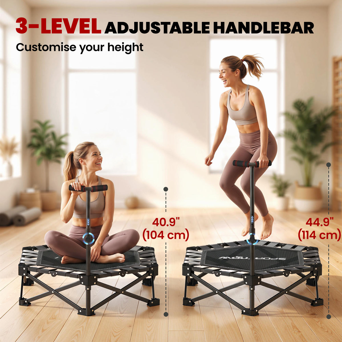 Mini trampolín plegable de entrenamiento con manillar