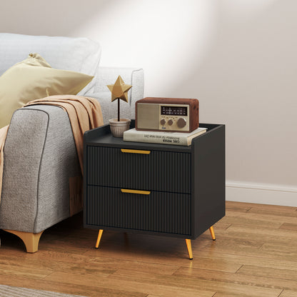Nightstand with 2 Drawers and Metal Legs
