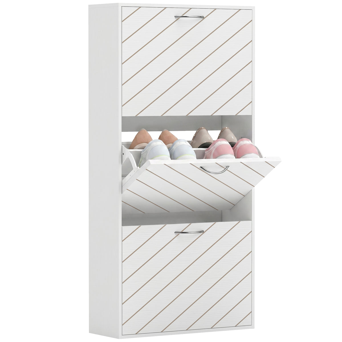 Narrow 3-tier flip drawer shoe storage cabinet