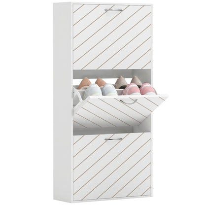 Narrow 3-tier flip drawer shoe storage cabinet