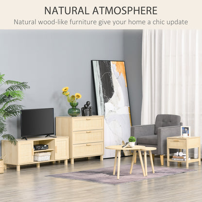 Narrow Nightstand with Drawer and Rattan Elements