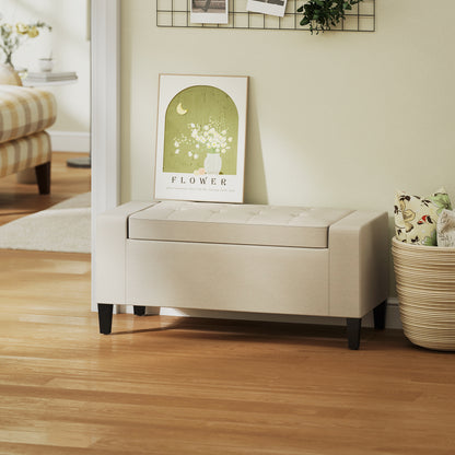Tufted Linen Storage Ottoman Bench