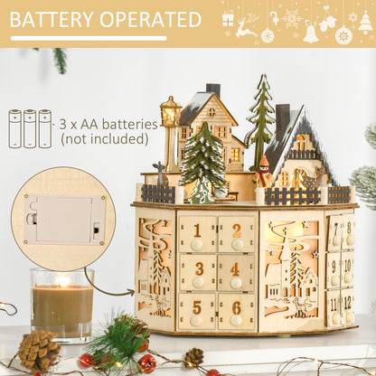 Calendario de Adviento de Madera con Luces LED