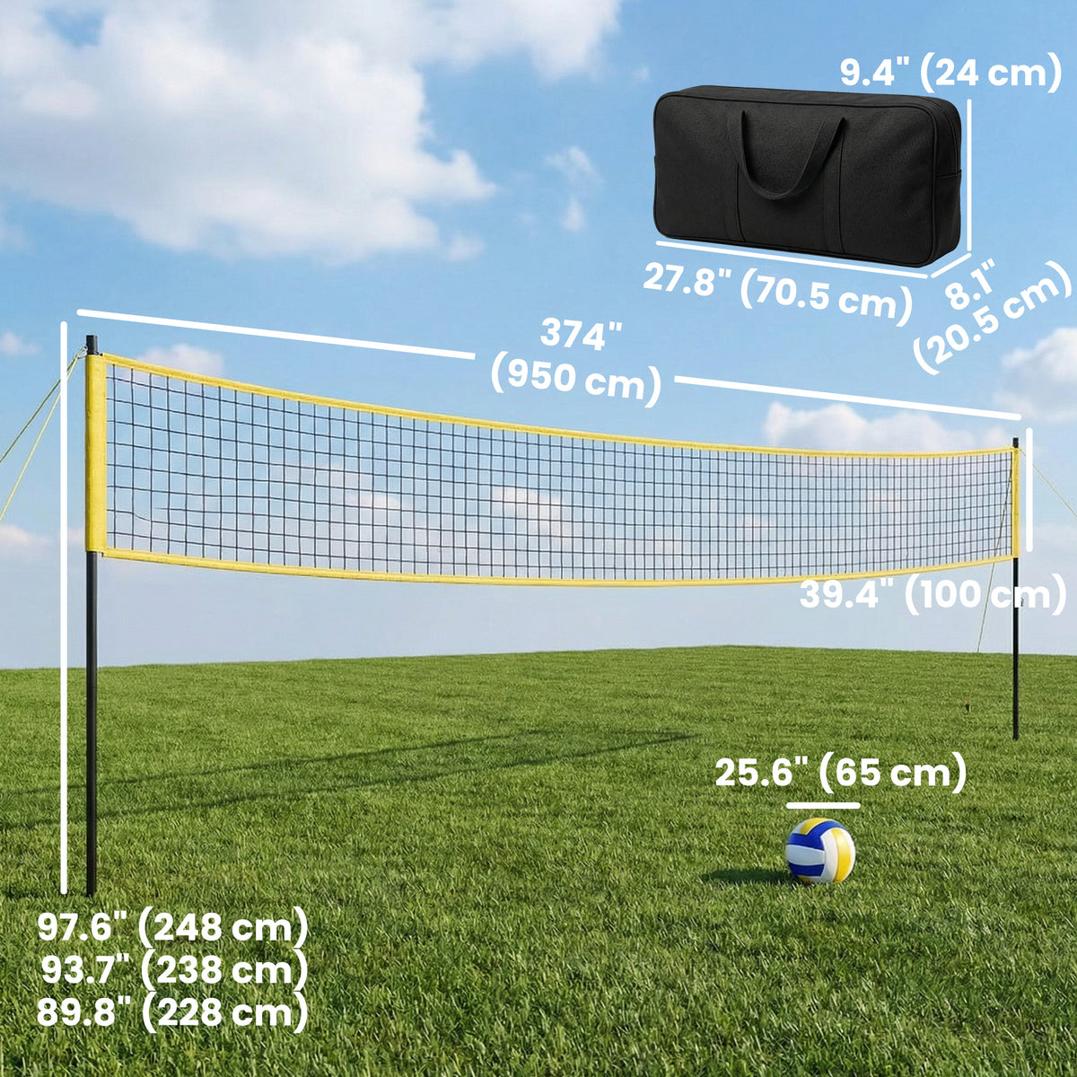 Portable Volleyball Net Set with Adjustable Steel Poles