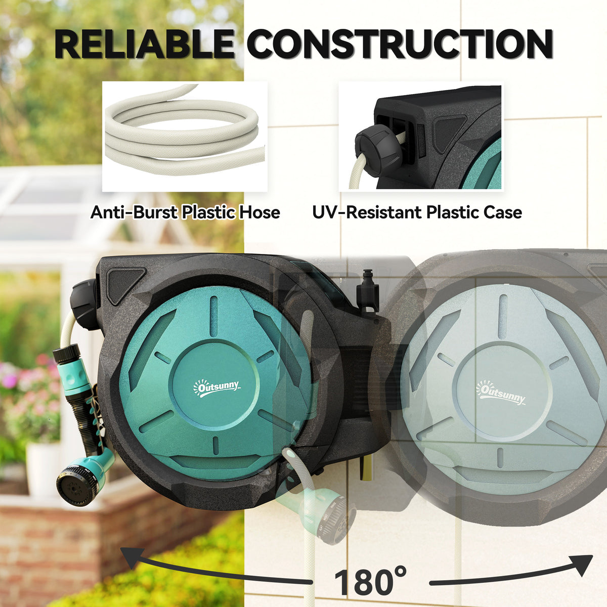 Wall-Mounted Retractable Garden Hose Reel 65 ft