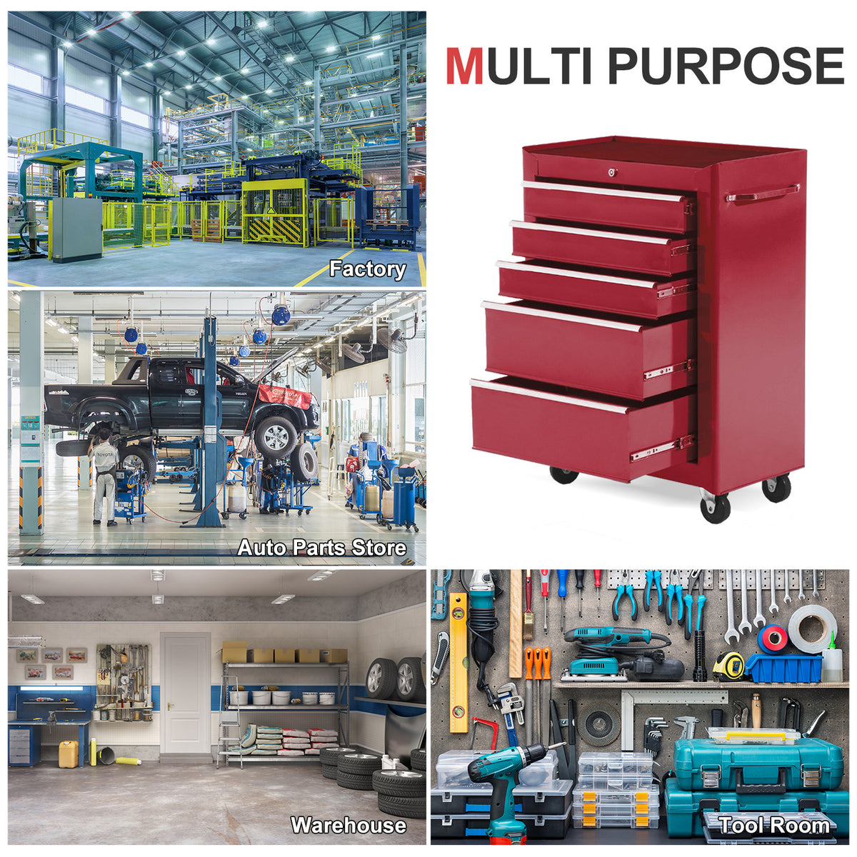 5-Drawer Rolling Lockable Steel Tool Chest