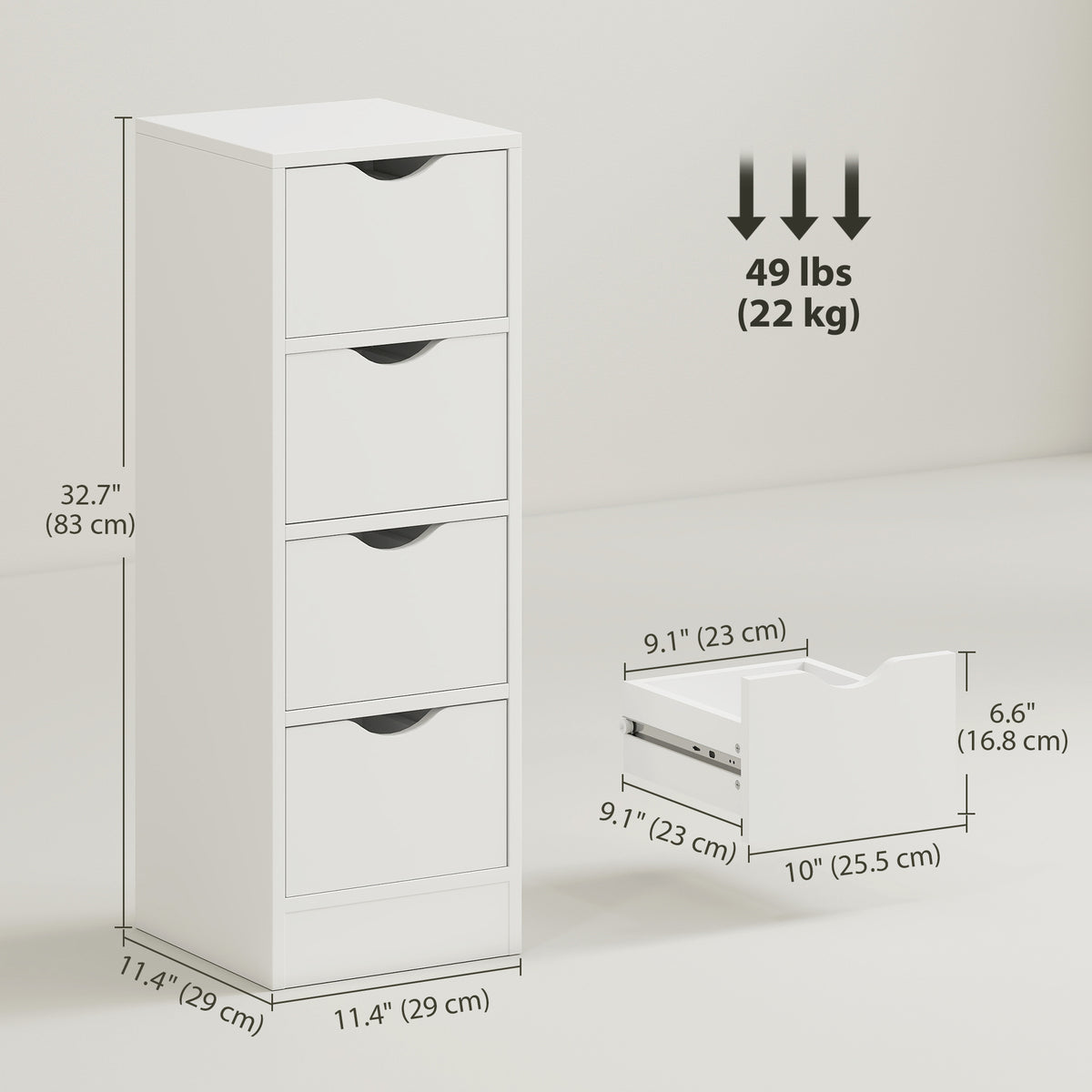 Narrow 4-drawer bathroom storage cabinet