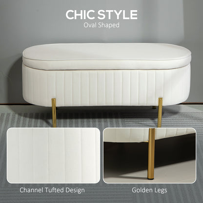 Channel Tufted Storage Bench with Golden Legs